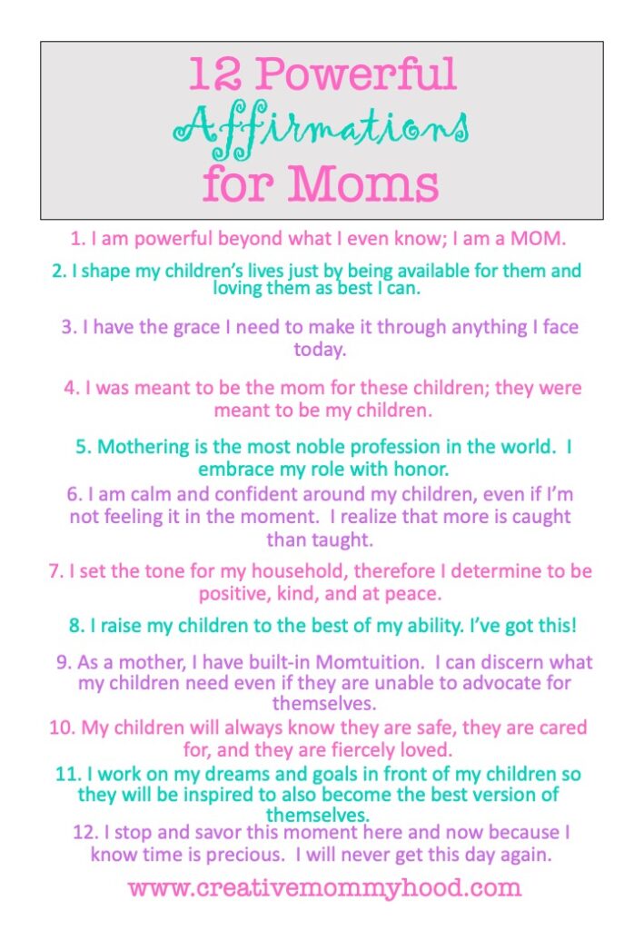 12 Affirmations written for moms